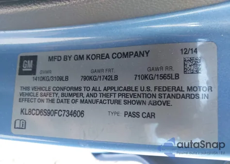 2015 Chevrolet Spark 1Lt Cvt from USA, damaged, VIN KL8CD6S90FC734606